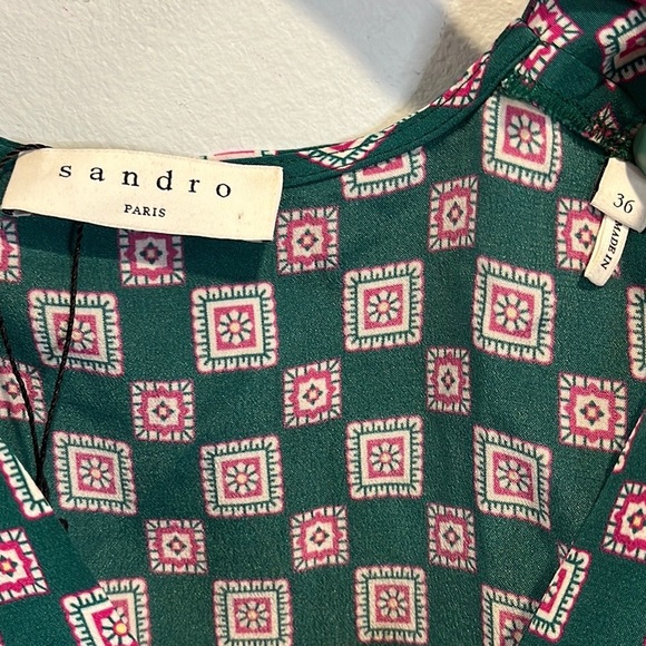 Sandro short geometric printed silk dress 36/4 - Picture 5 of 6